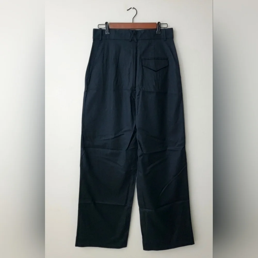 Banana Republic High Rise Pleated Wide Leg Linen Cotton Pants Black Size 8 NWT